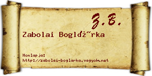 Zabolai Boglárka névjegykártya